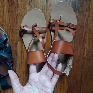 Lane Bryant Size 12 Cognac Strap Flat Sandals